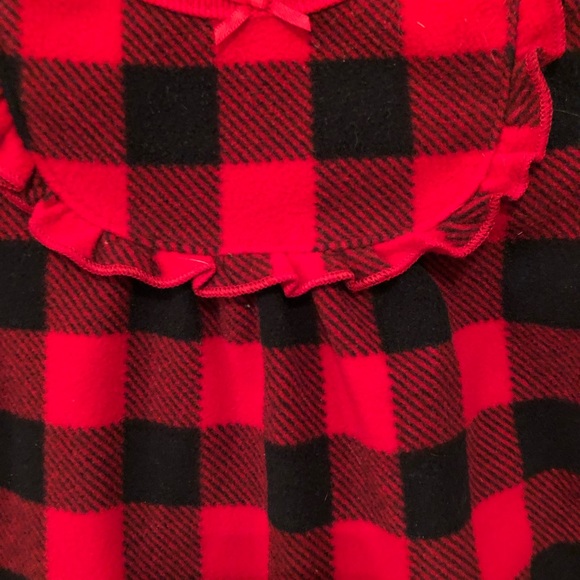 Girls red and black plaid nightgown fleece ruffle on the yolk size 12 months - Picture 2 of 3